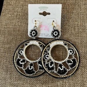 Seed Beaded, Gold Tone Hoops, Pierced Earrings NWT